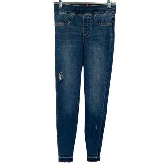 Spanx Shape and Lift Distressed Skinny Jeans Mid Wash XS Blue - Picture 1 of 14